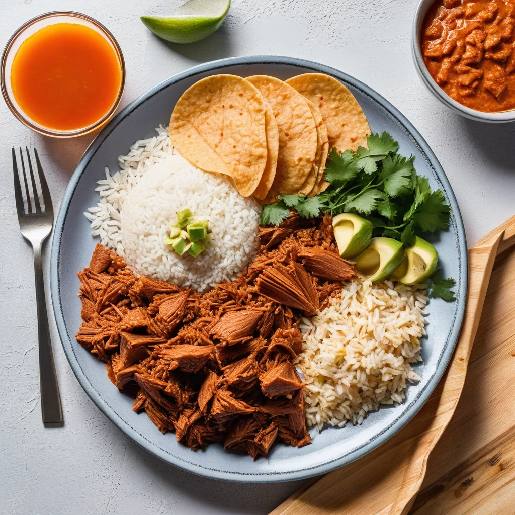 Cochinita Pibil con Arroz Mexicano y Tortillas