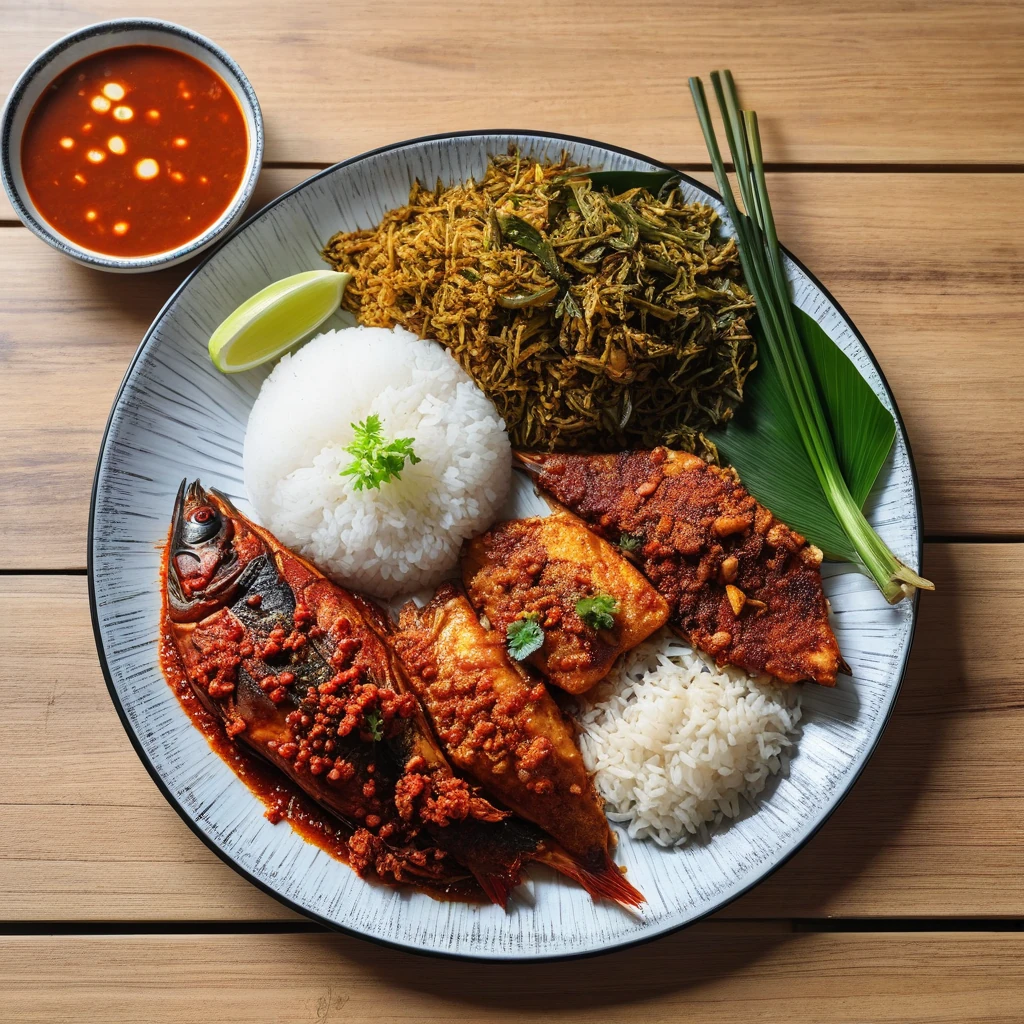 Ikan Bakar dengan Sambal Matah dan Nasi Putih