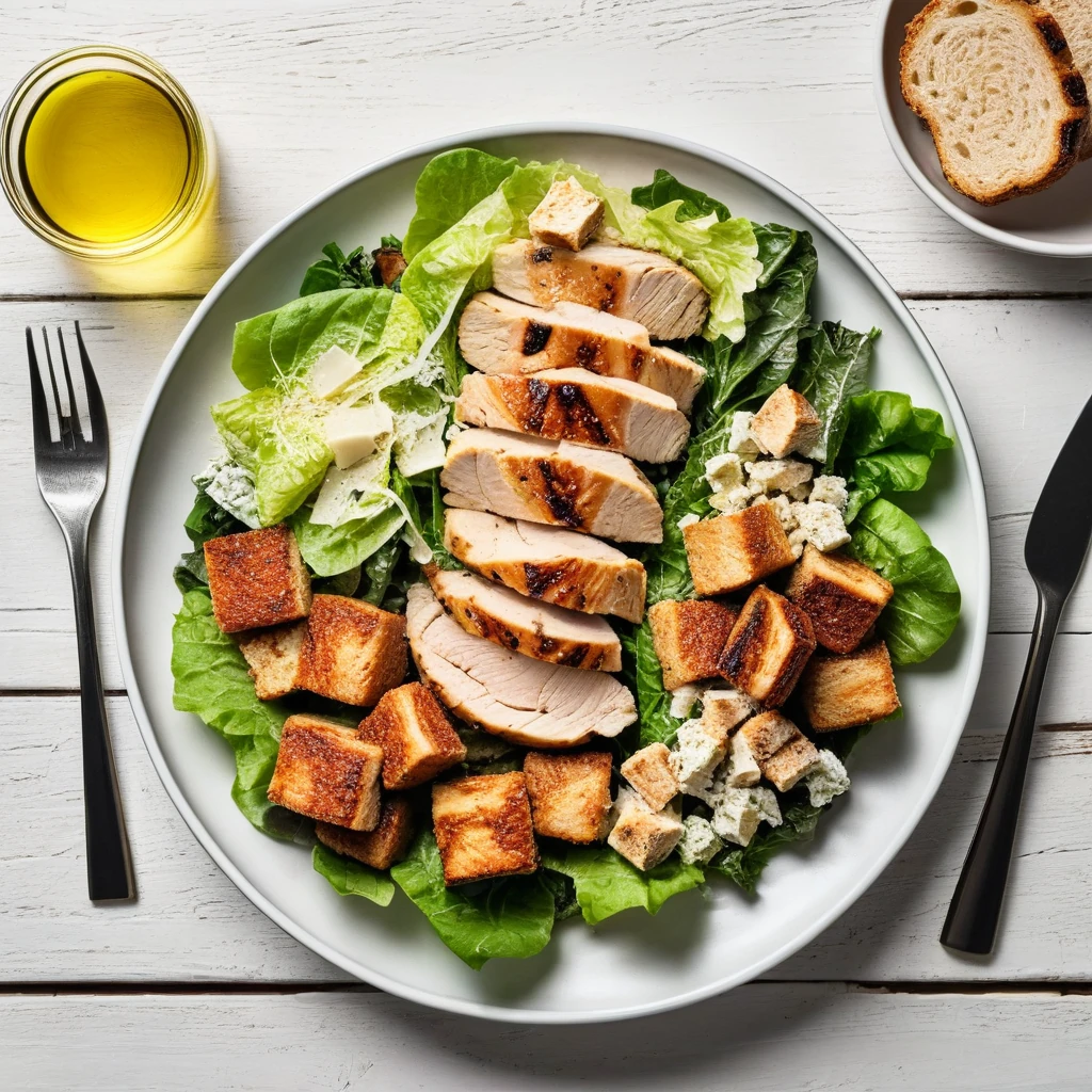 Grilled Chicken Caesar Salad with Whole Grain Croutons
