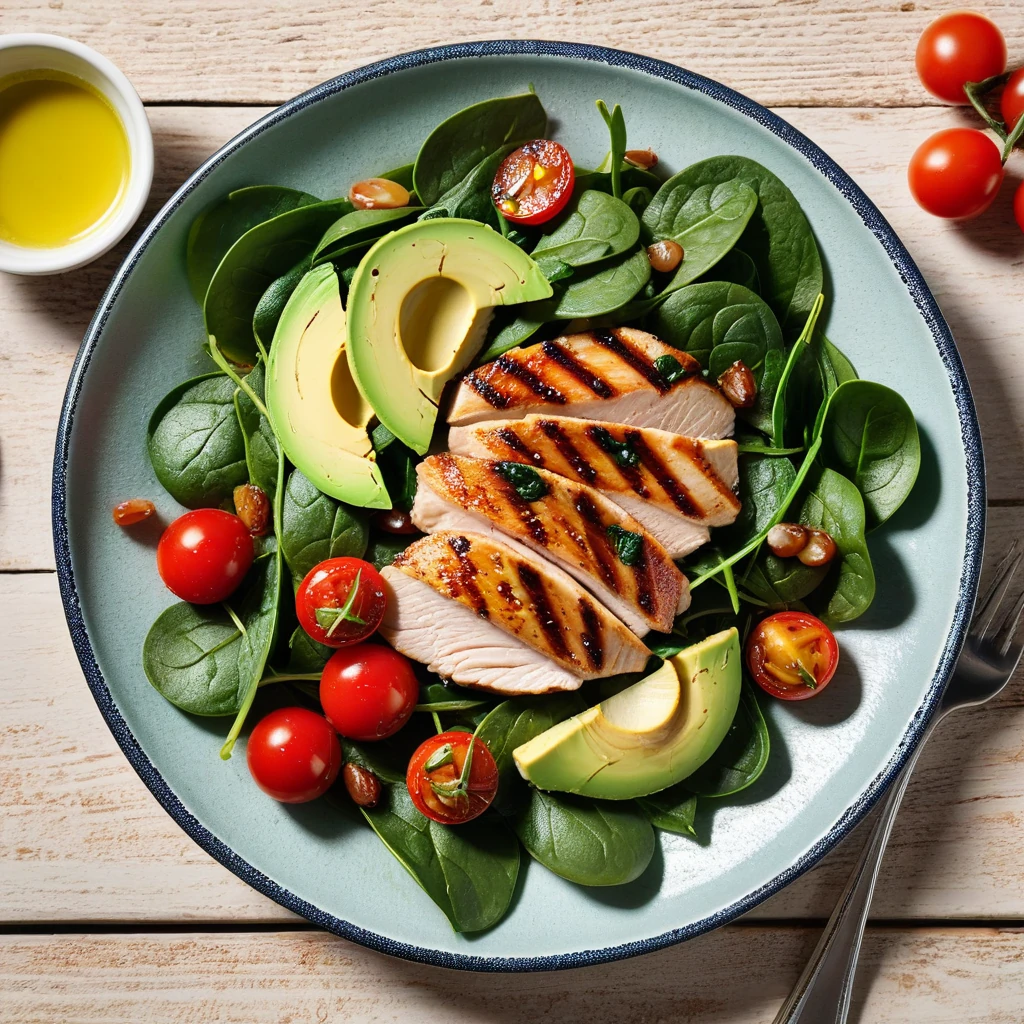 Grilled Chicken and Spinach Salad with Avocado