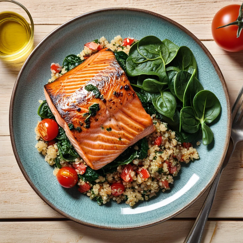 Grilled Salmon with Quinoa & Spinach Salad