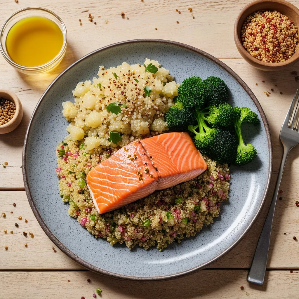 Proteinreicher Lachs mit Quinoa und Gemüse
