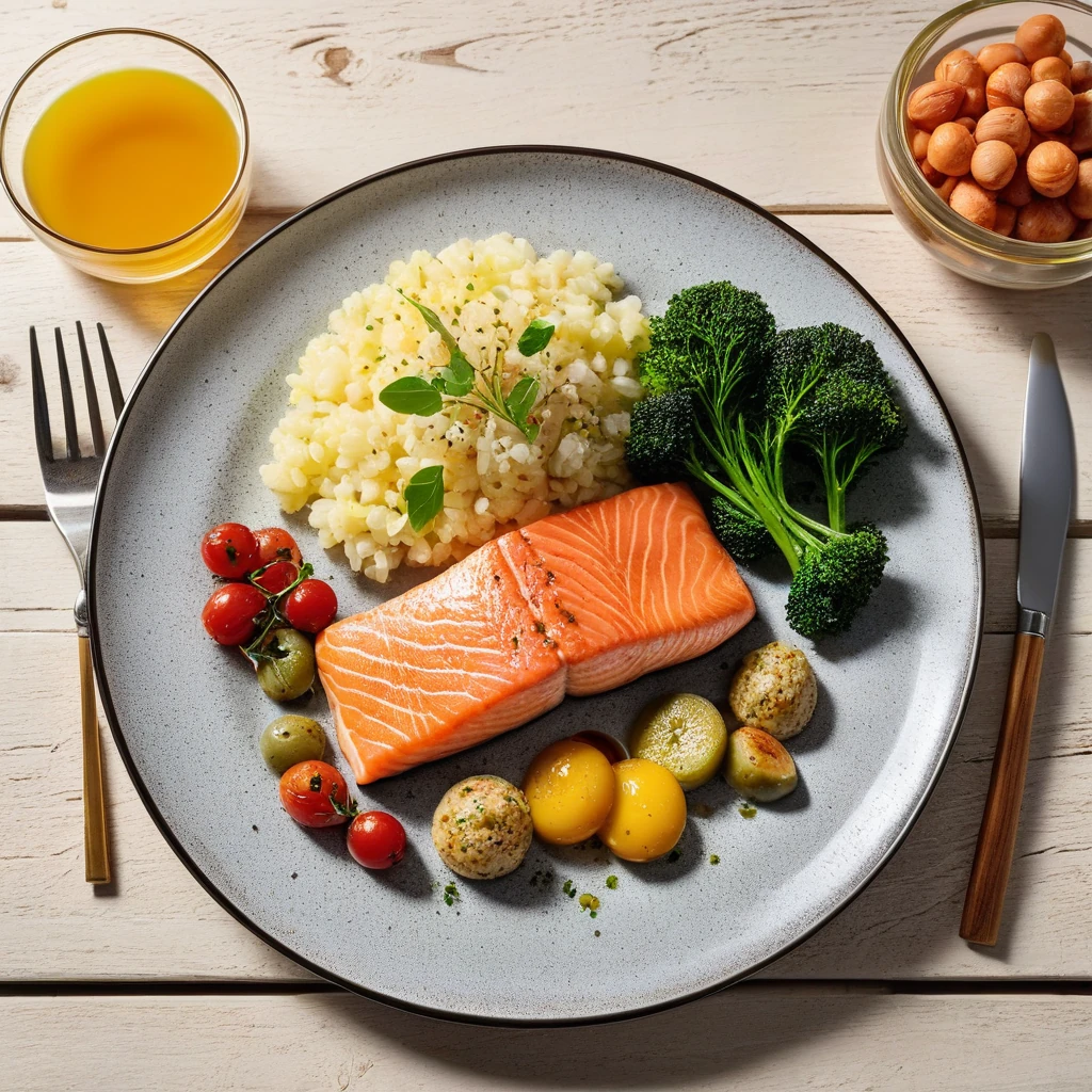 Herzhafter Lachs mit Reis und Gemüse