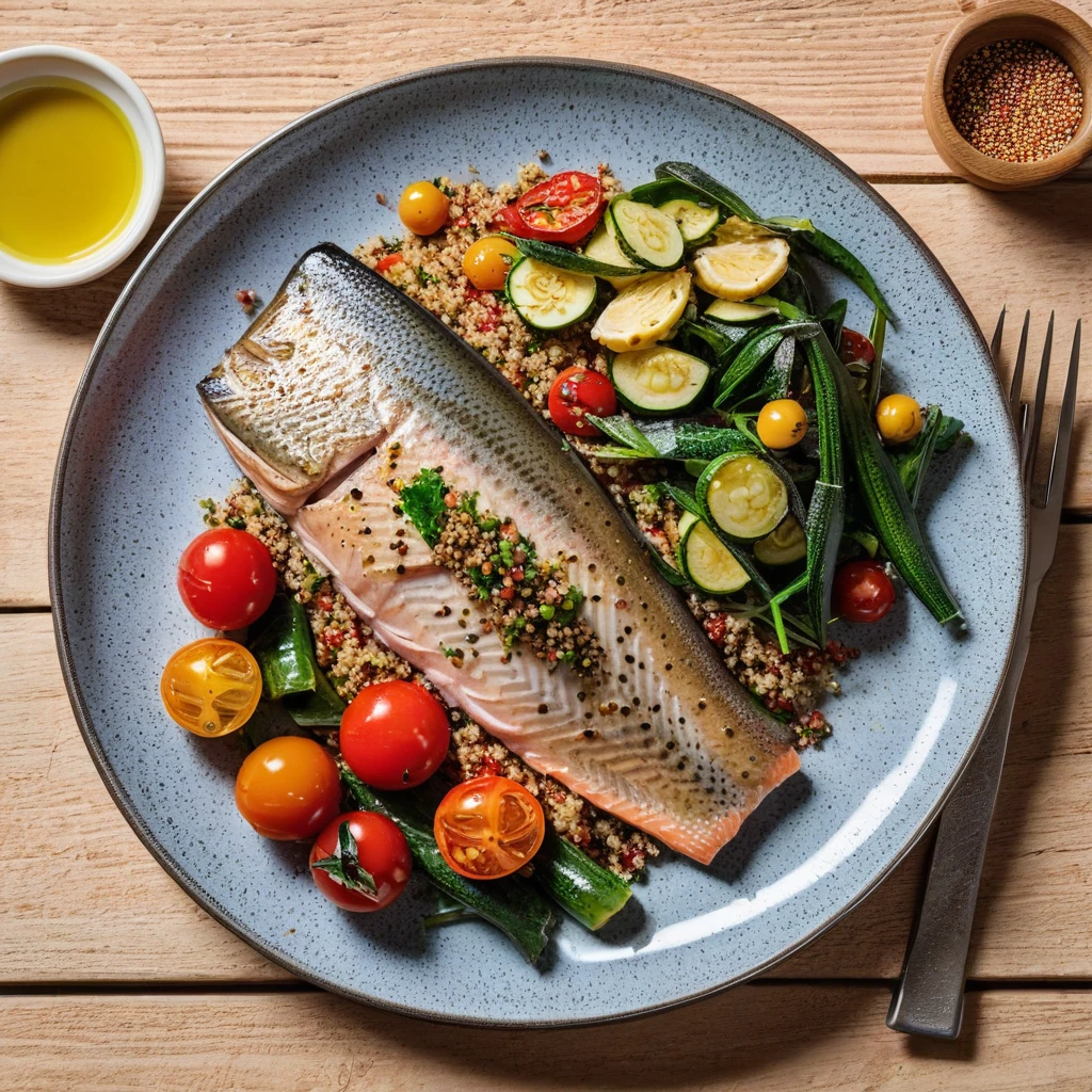 Grilled Rainbow Trout with Quinoa and Seasonal Vegetables