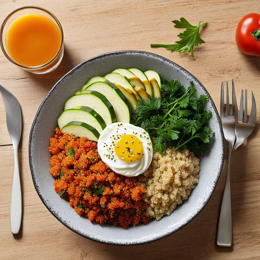 Quinoa-Hühnchen-Bowl mit geröstetem Gemüse
