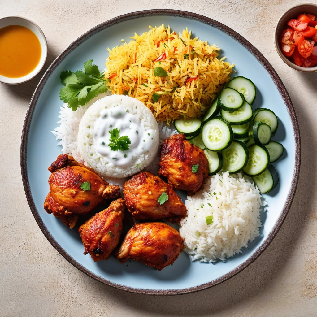 Tandoori Chicken with Basmati Rice and Cucumber Salad
