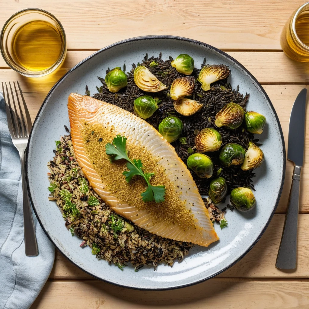 Baked Tilapia with Herb Crust and Roasted Brussels Sprouts