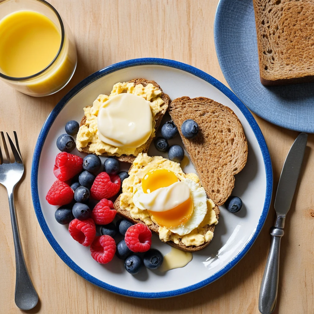 Scrambled Eggs with Whole Wheat Toast and Berries