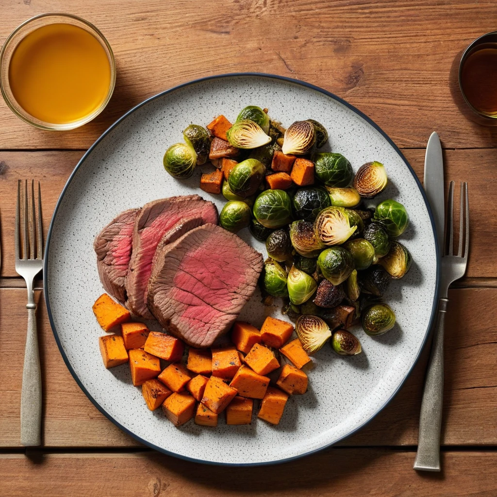 Beef Tenderloin with Sweet Potato and Brussels Sprouts
