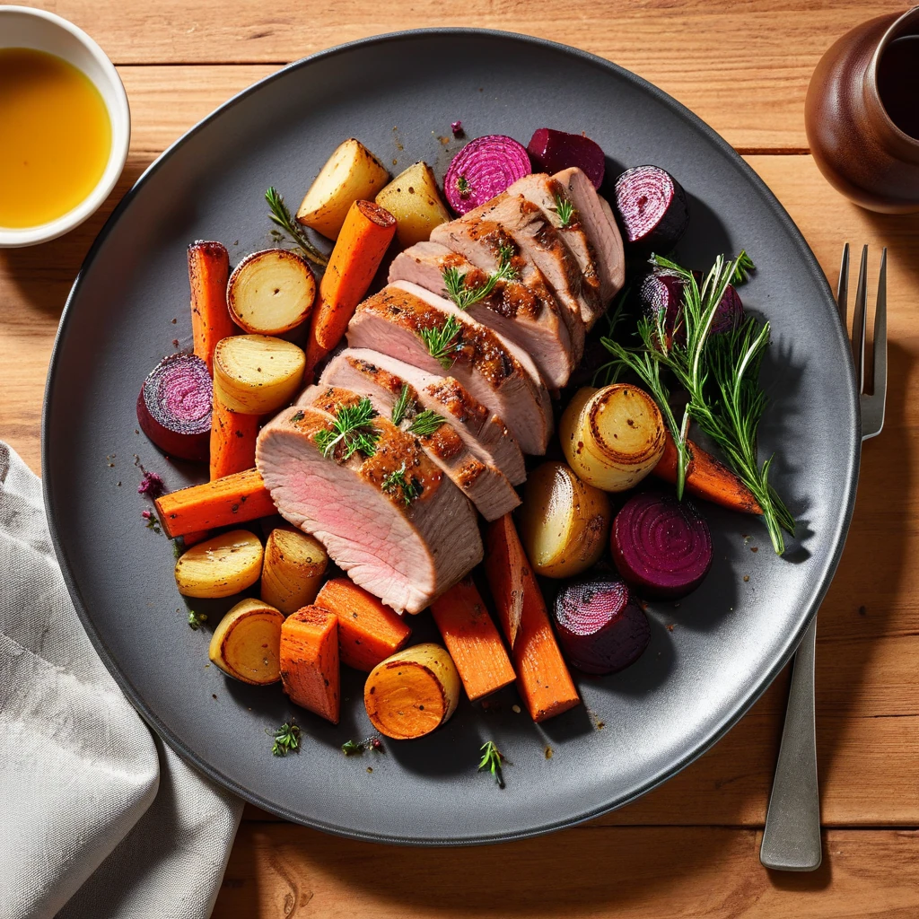 Lean Pork Tenderloin with Roasted Root Vegetables