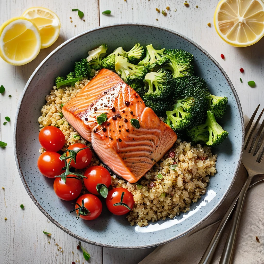 Quinoa & Lemon Herb Grilled Salmon Bowl