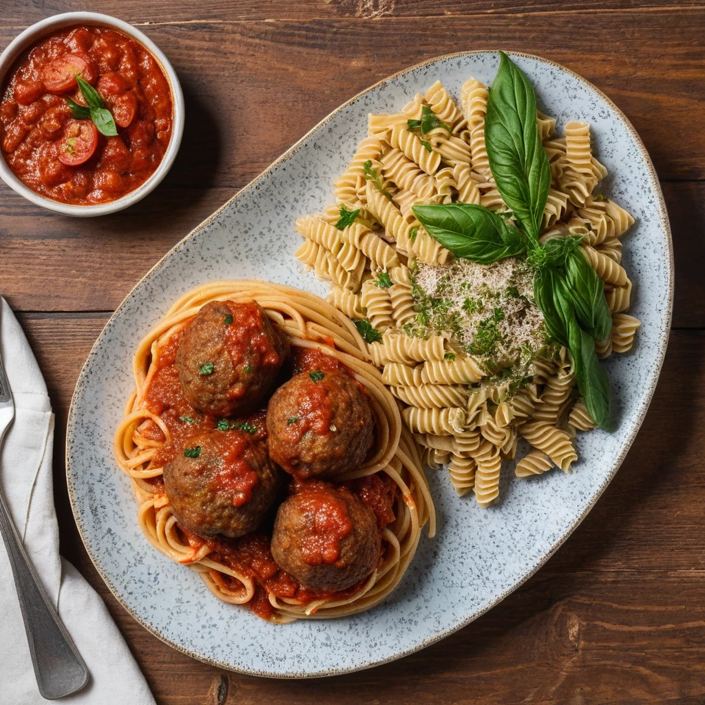Baked Lamb Meatballs with Tomato Sauce and Whole Wheat Pasta