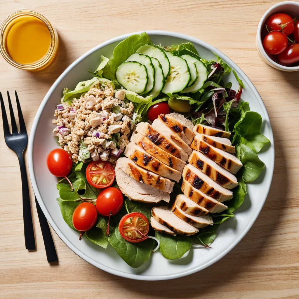 Grilled Chicken Salad with Whole Grain Roll