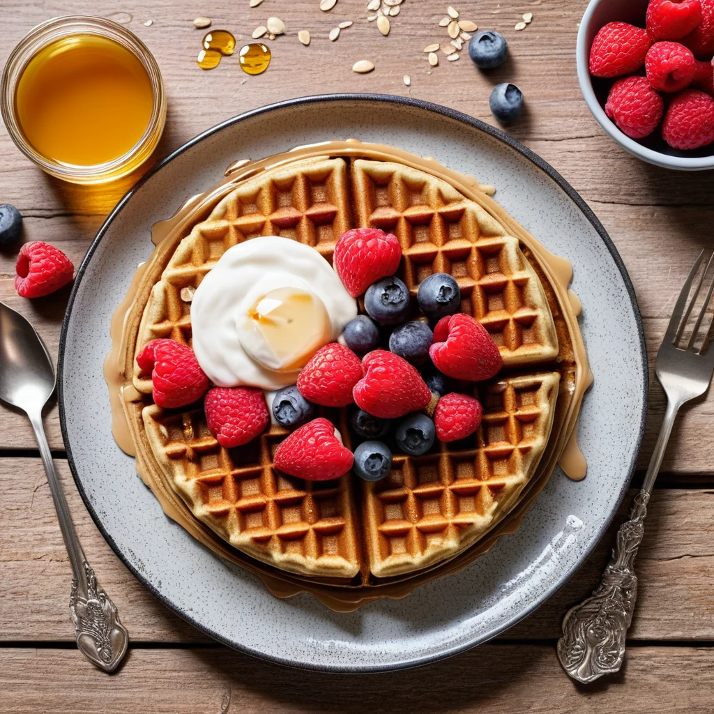 Oatmeal Waffles with Berries and Honey