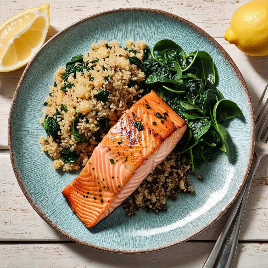 Grilled Lemon Herb Salmon with Quinoa & Spinach