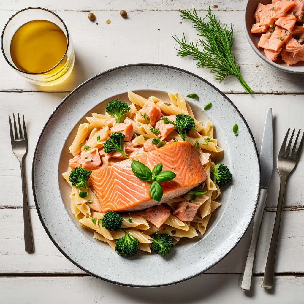 Pasta mit Lachs und Gemüse