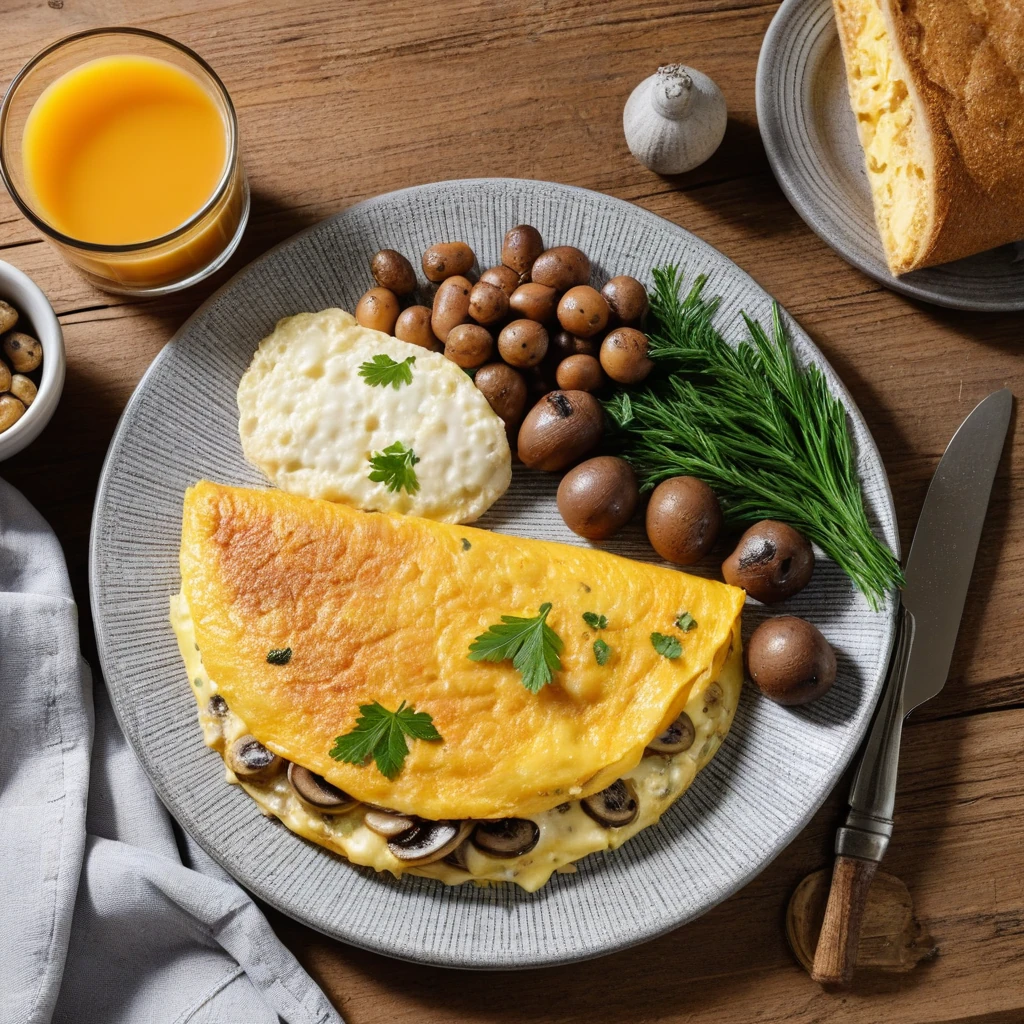 Omelette aux Champignons et Fromage avec Pain Grillé