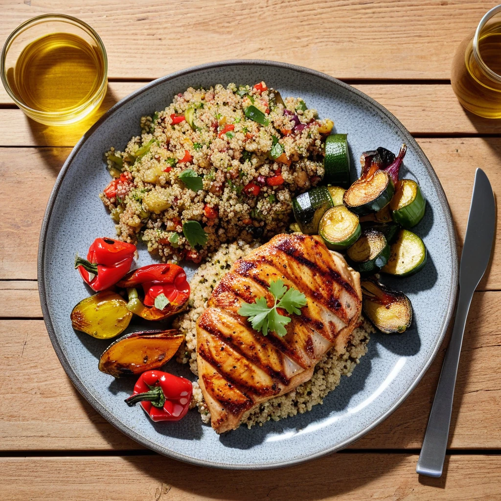 Spicy Grilled Chicken with Quinoa and Roasted Vegetables