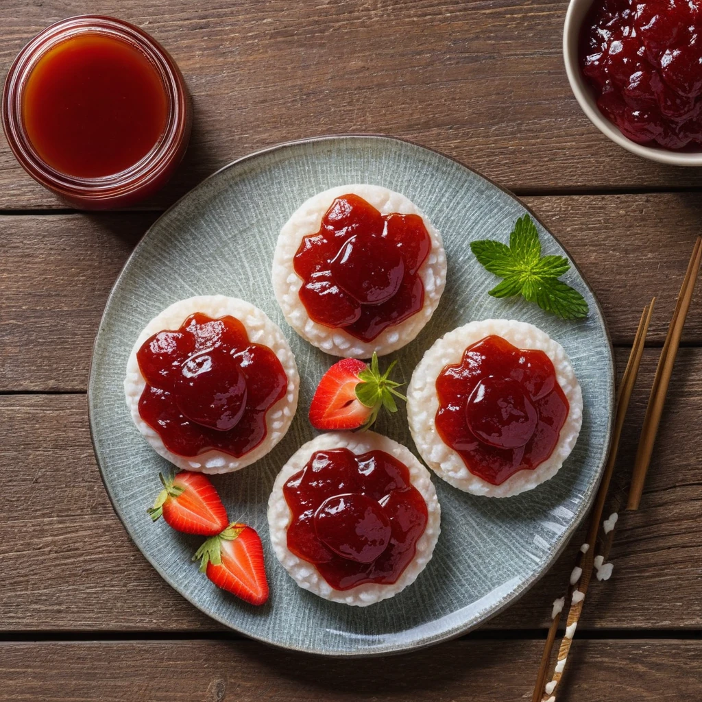 Rice Cakes with Strawberry Jam