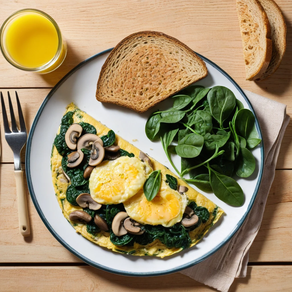 Spinach and Mushroom Omelet with Whole Wheat Toast