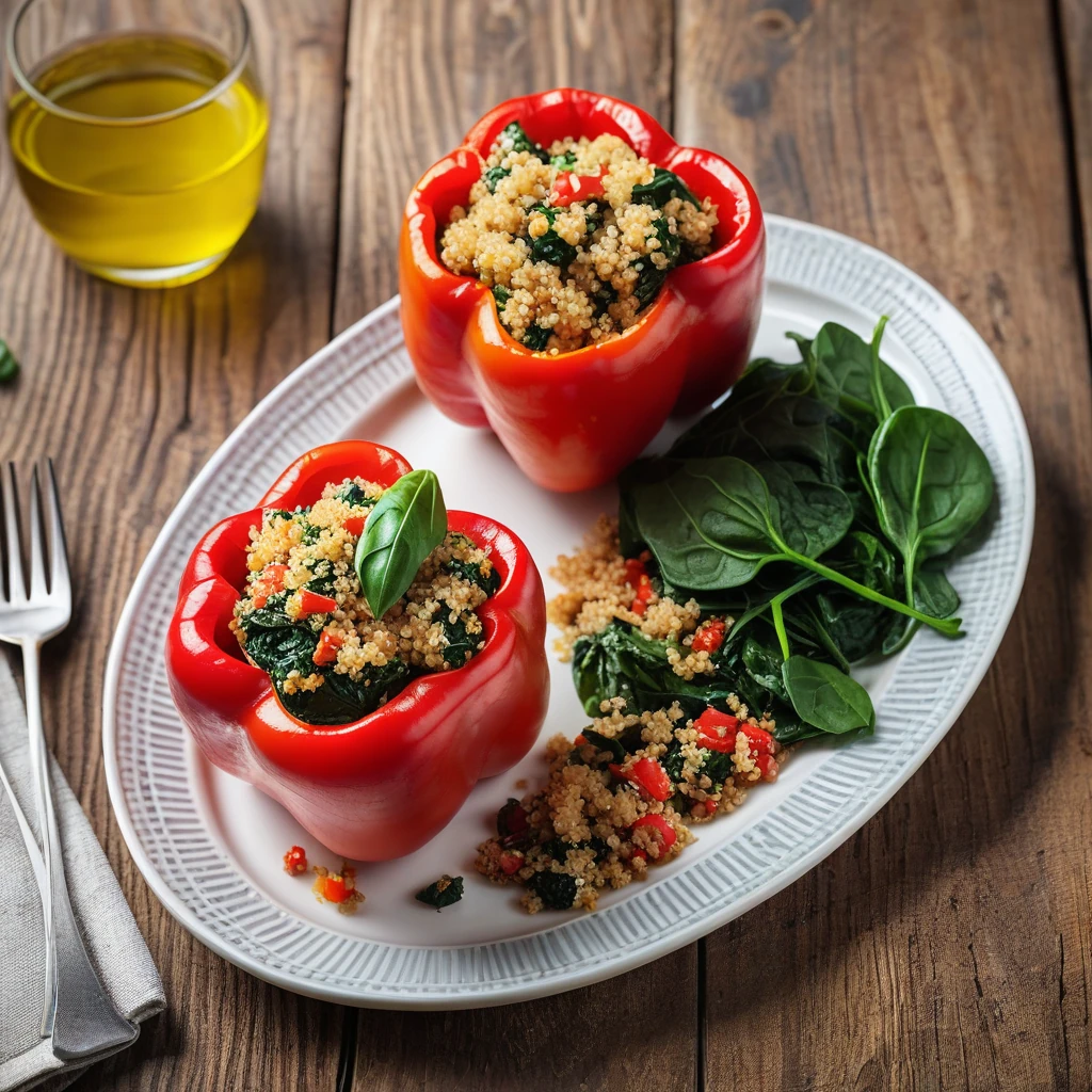 Quinoa & Spinach Stuffed Bell Peppers