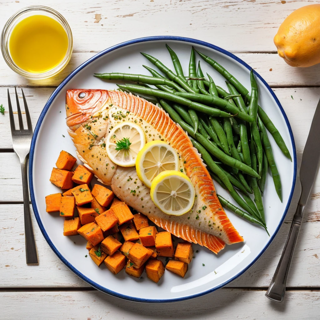 Baked Tilapia with Sweet Potato and Green Beans