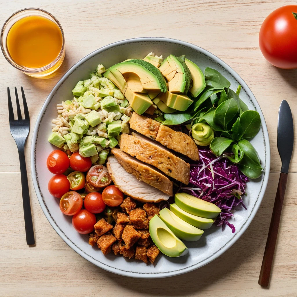 Ensalada de Pollo con Aguacate y Pan Tostado