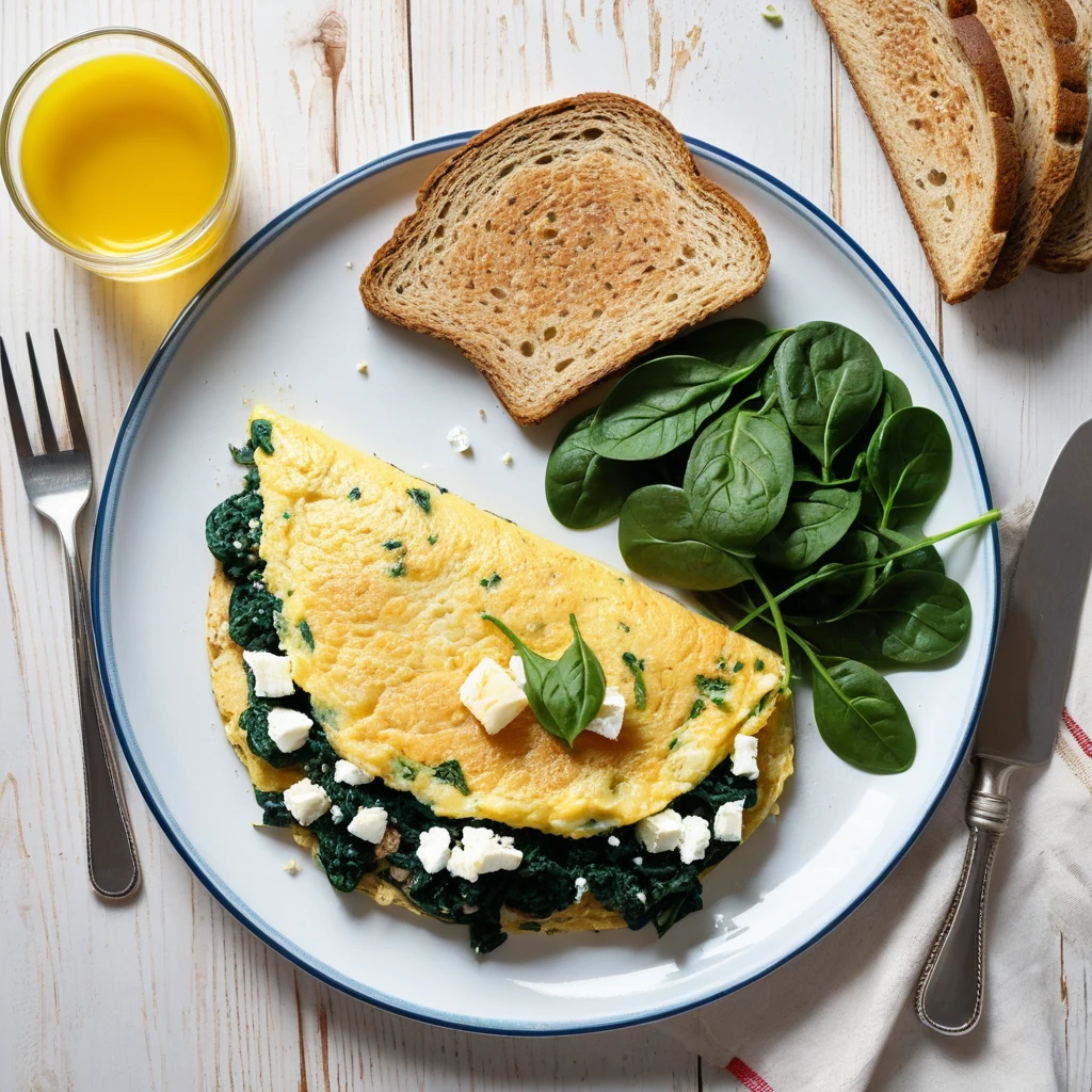 Savory Spinach and Feta Omelette with Whole Grain Toast
