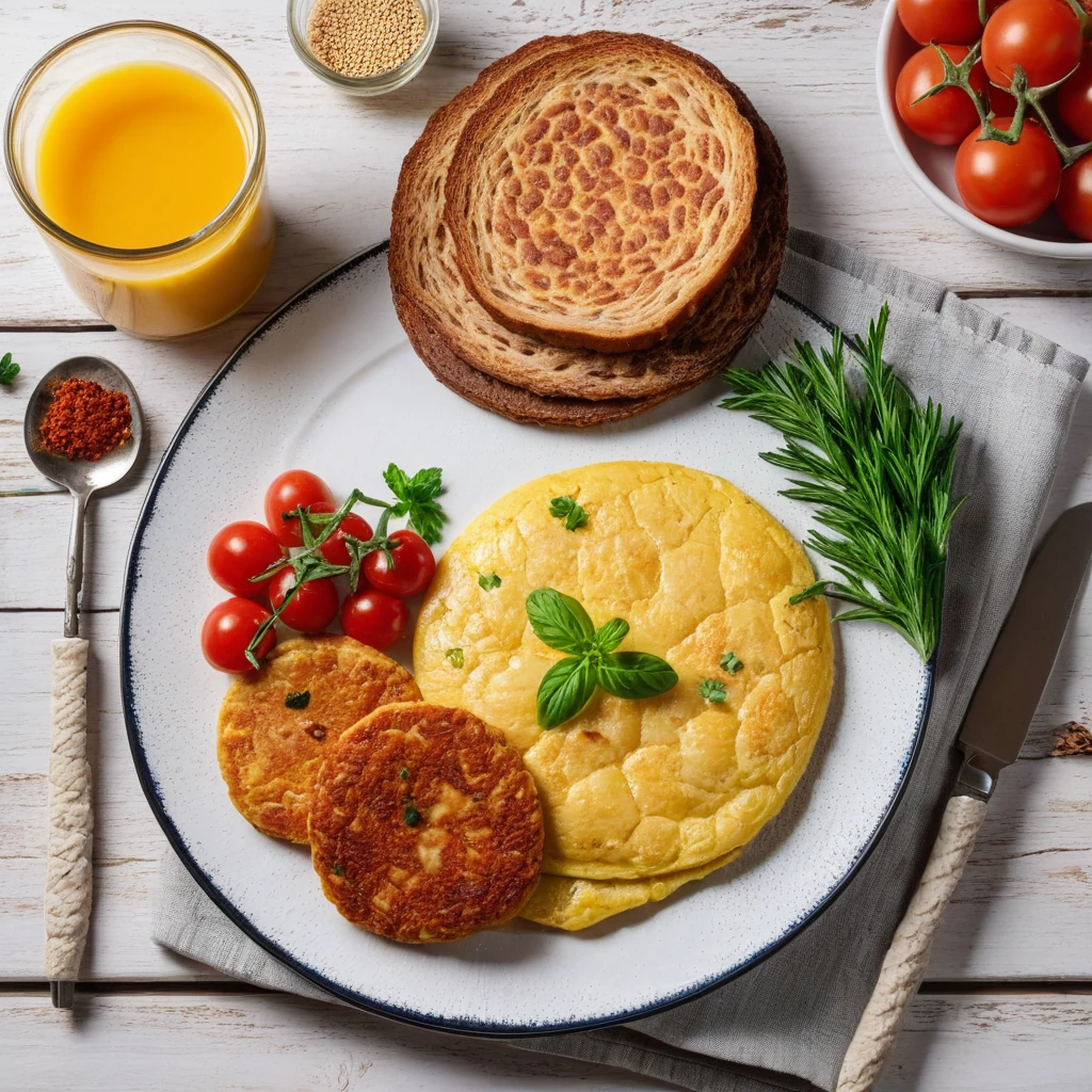 Omletă cu Brânză și Pâine Prăjită