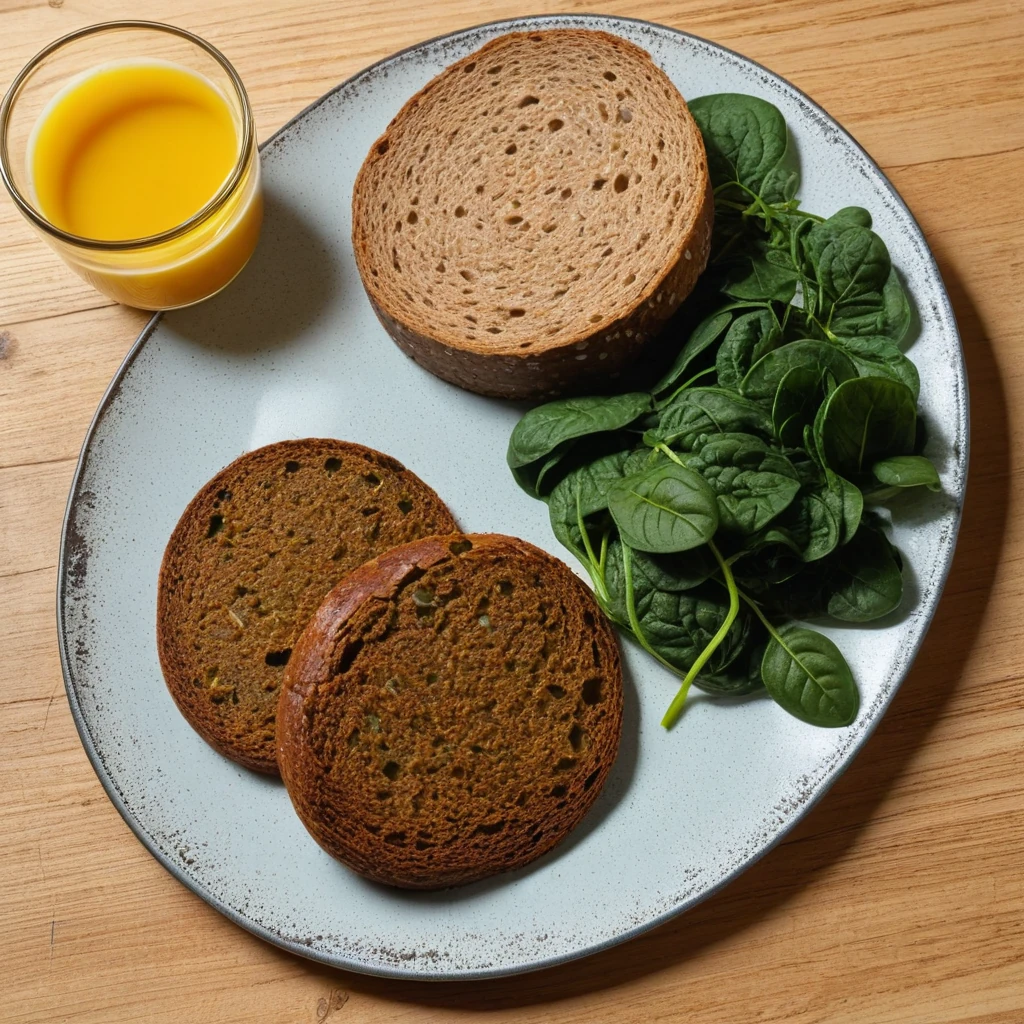 Saisonales Rührei mit Spinat und Vollkornbrot