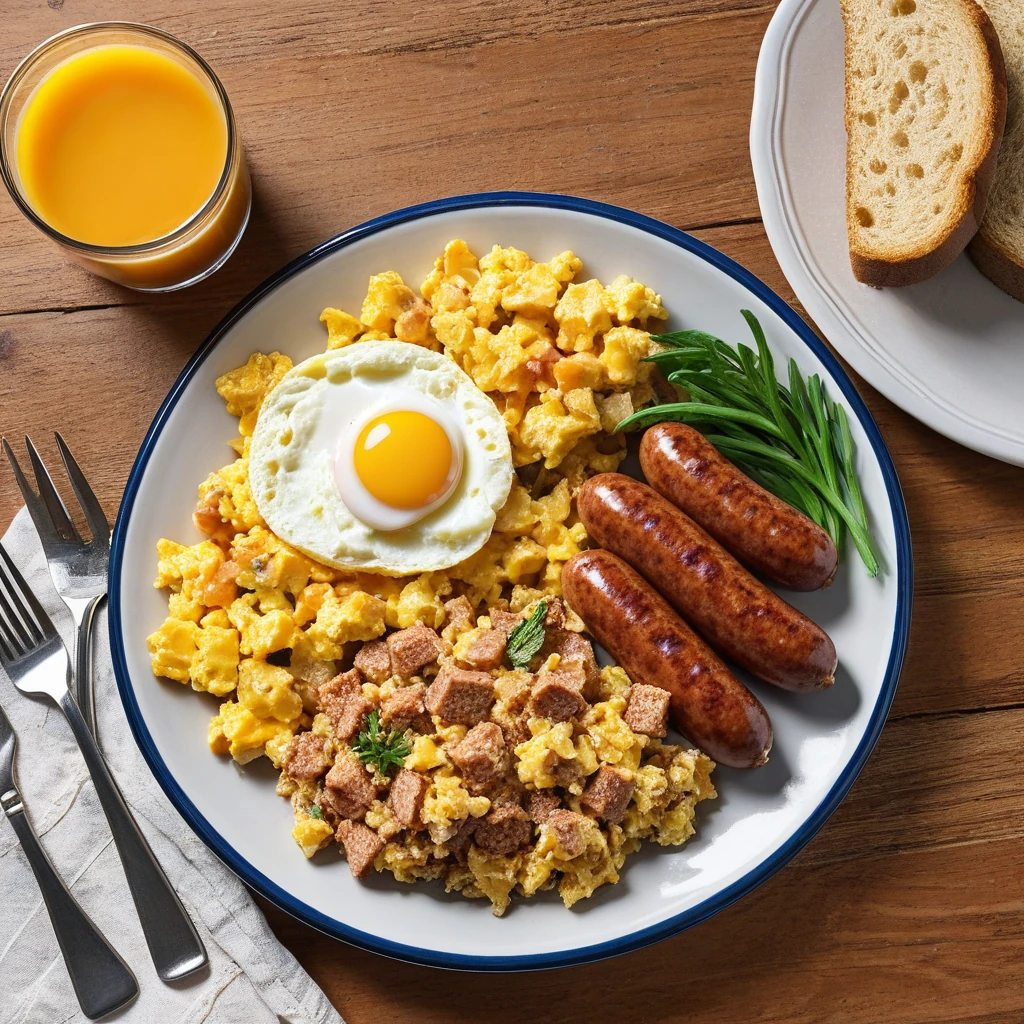Sausage and Cheese Breakfast Scramble with Toast