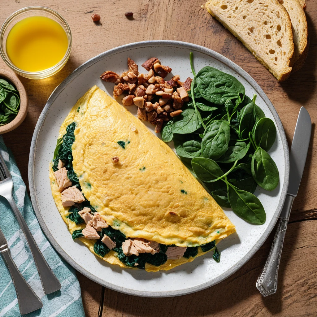 High-Protein Savory Omelette with Spinach and Turkey