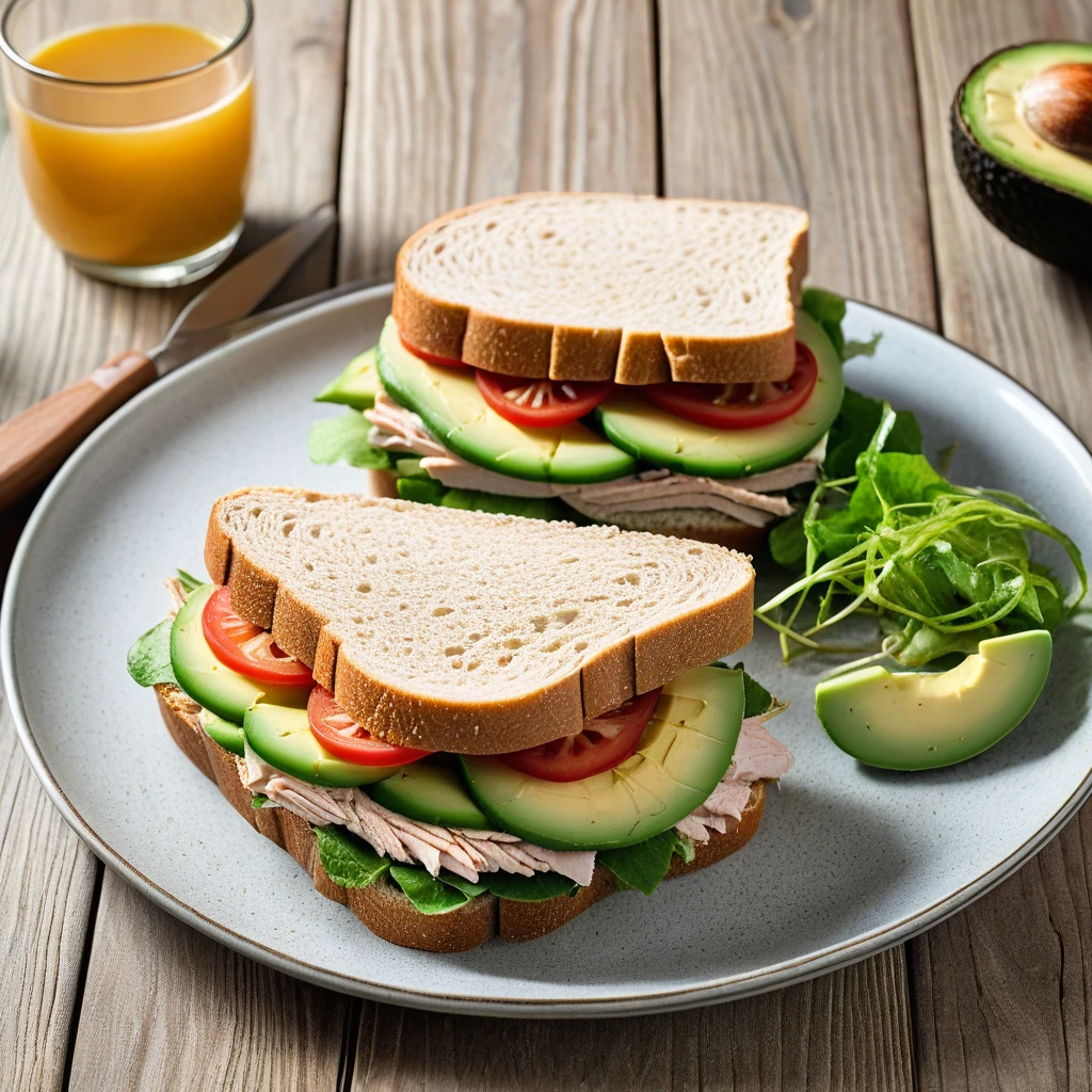 Turkey and Avocado Sandwich with Cucumber Salad