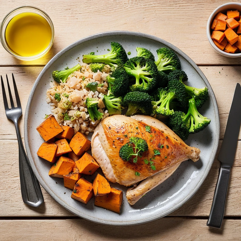 Roasted Chicken Breast with Sweet Potato and Broccoli