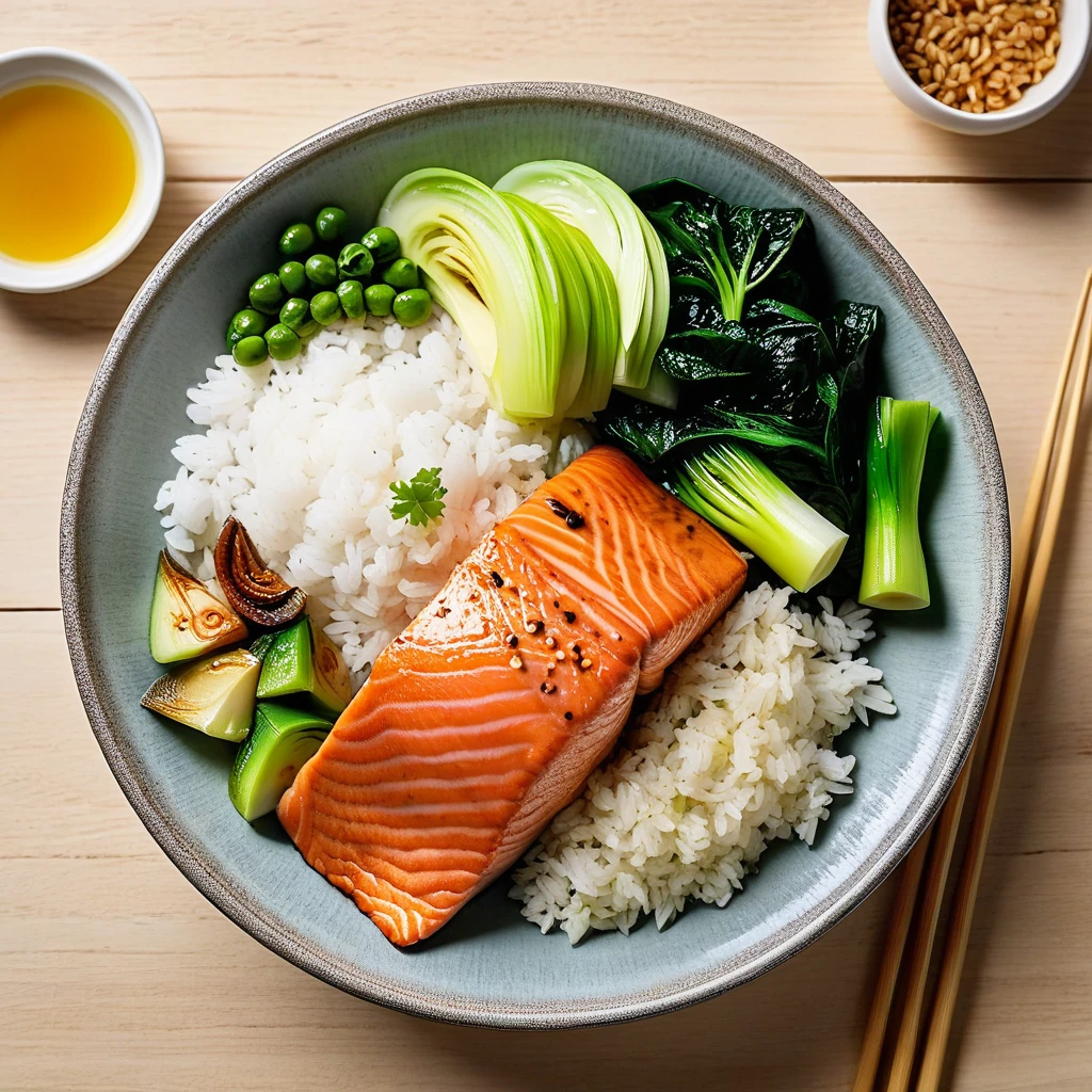 Asian Salmon Bowl with Jasmine Rice and Bok Choy