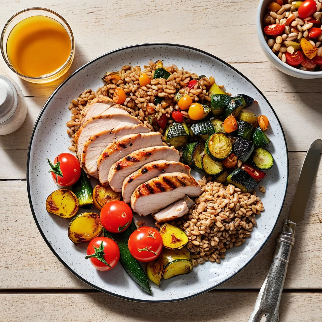 Grilled Chicken Breast with Farro and Roasted Vegetables