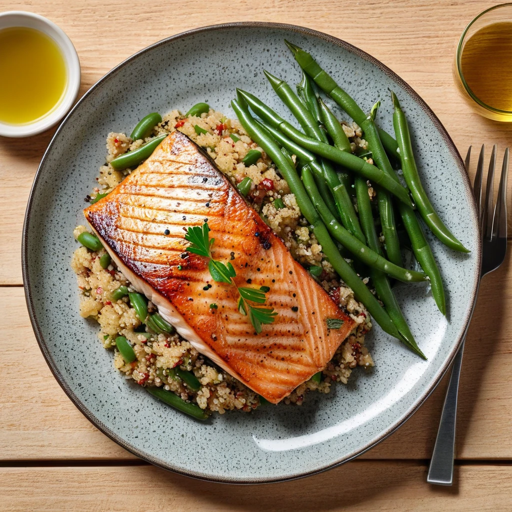 Grilled Fish with Quinoa and Green Beans