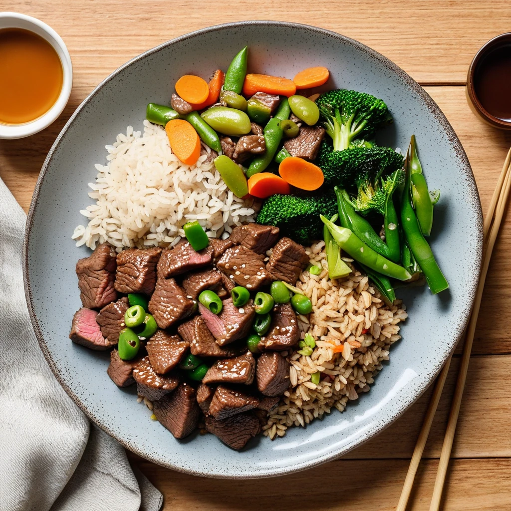 Lean Beef Stir-Fry with Brown Rice and Mixed Vegetables