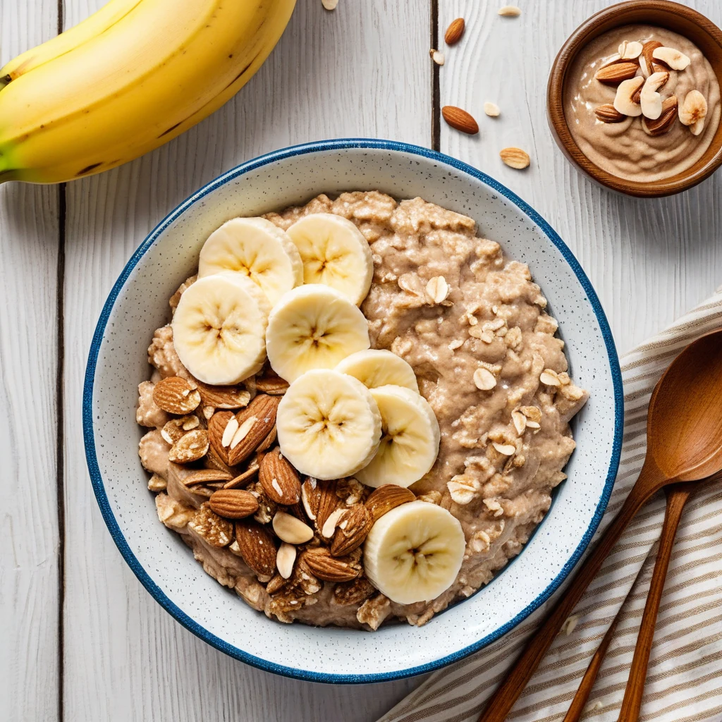 Oatmeal with Banana, Whey Protein, and Almond Butter