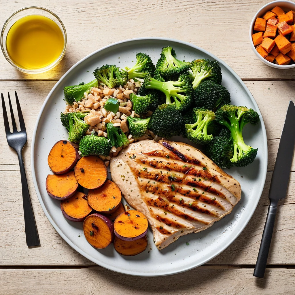 Grilled Chicken Breast with Sweet Potato and Broccoli