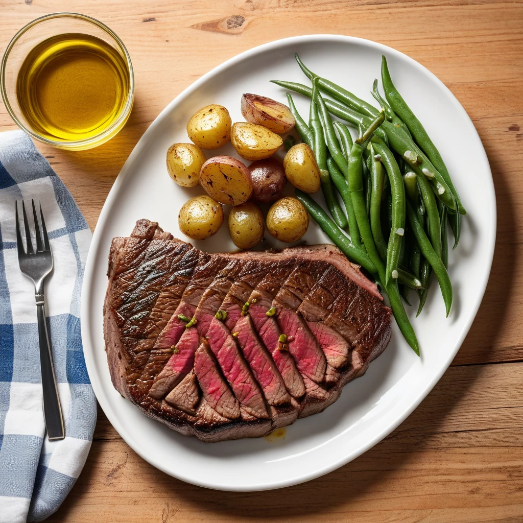 Pan-Roasted Sirloin Steak with Roasted Potatoes and Green Beans