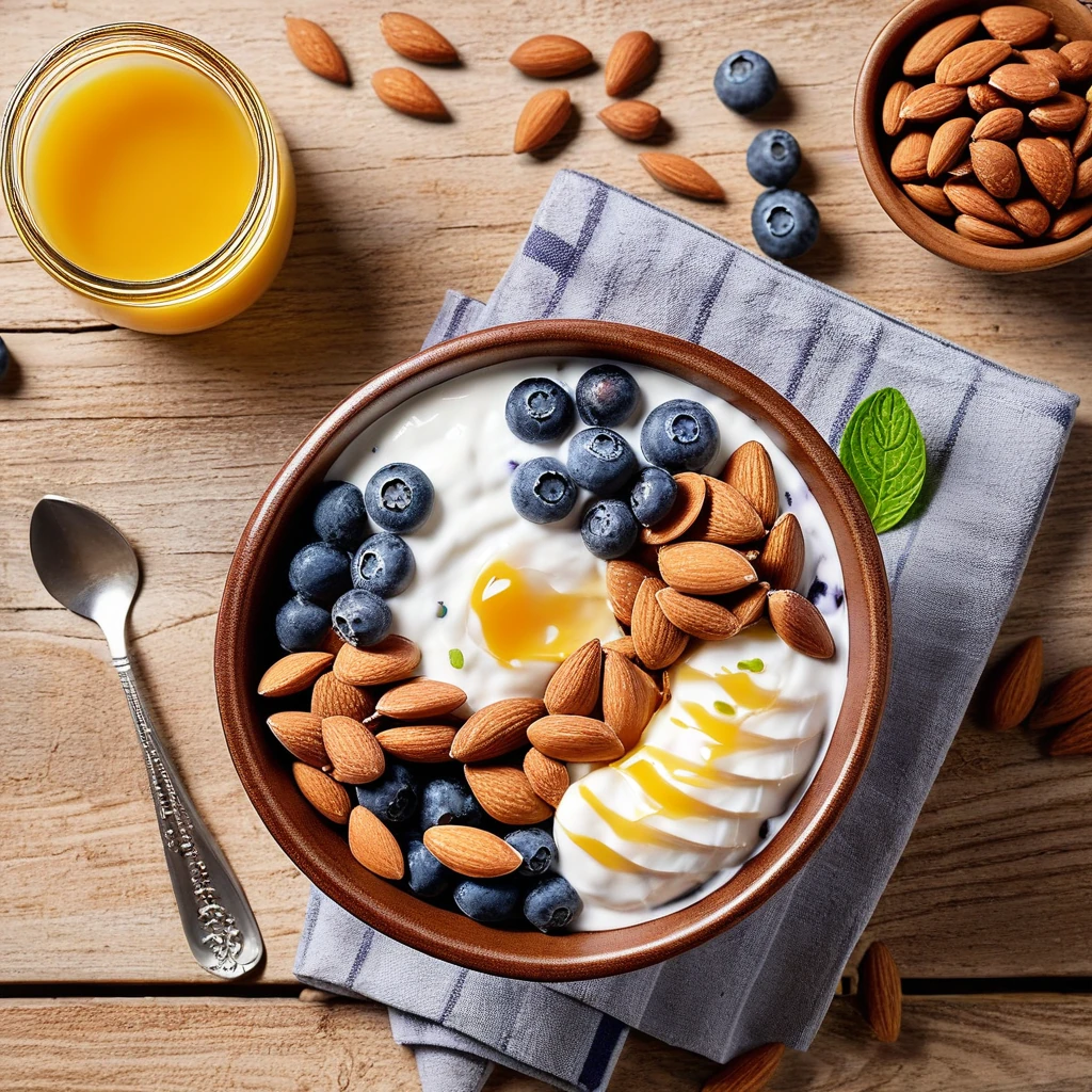 Greek Yogurt Bowl with Almonds and Blueberries