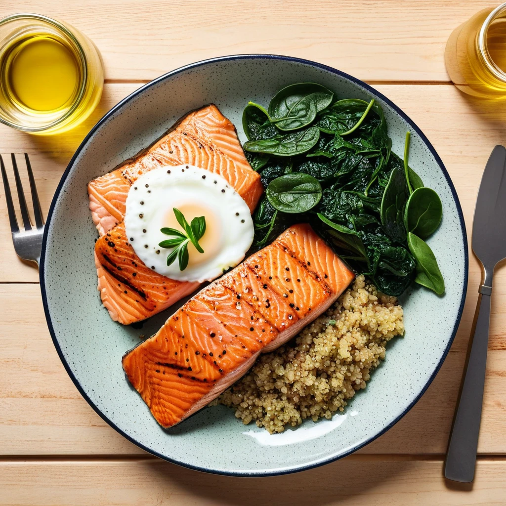 Quinoa & Spinach Breakfast Bowl with Grilled Salmon