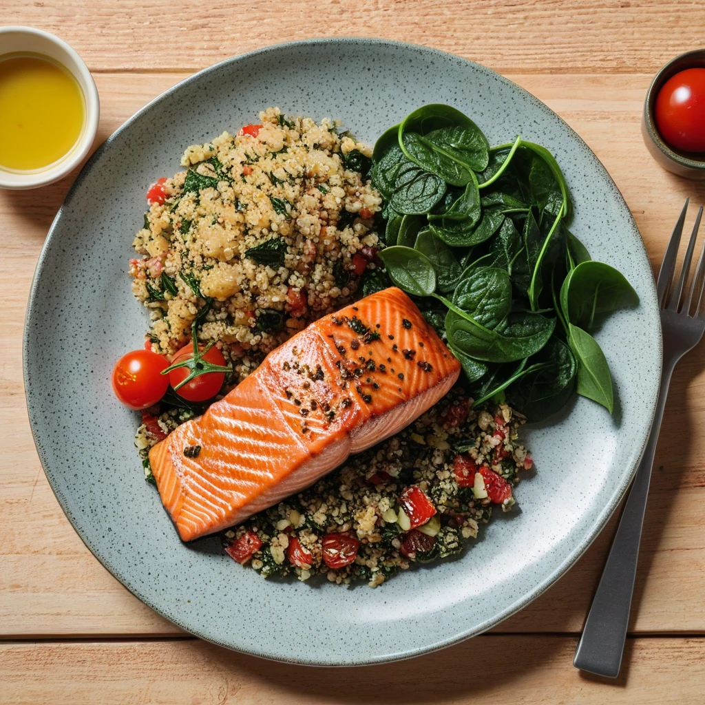 Herb-Crusted Salmon with Quinoa and Spinach Salad