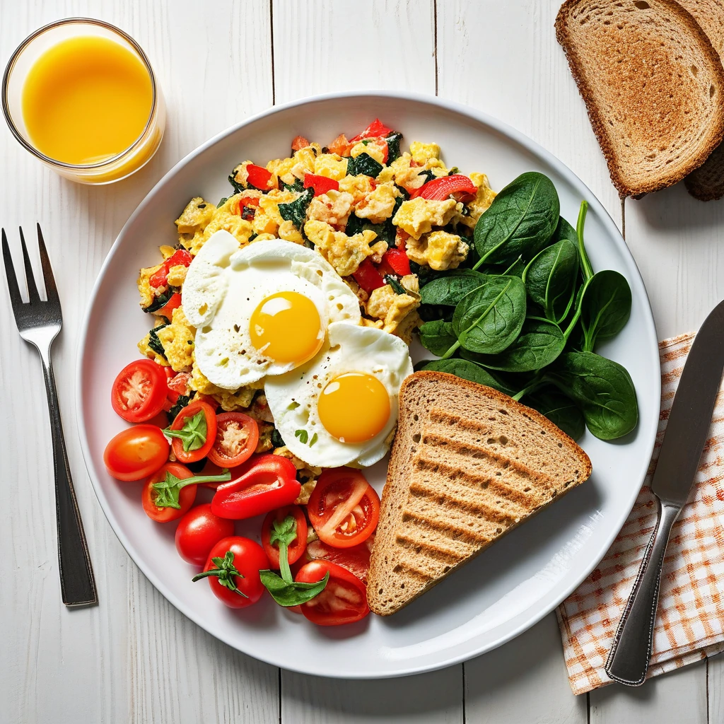 Protein-Packed Egg and Veggie Scramble with Whole Grain Toast
