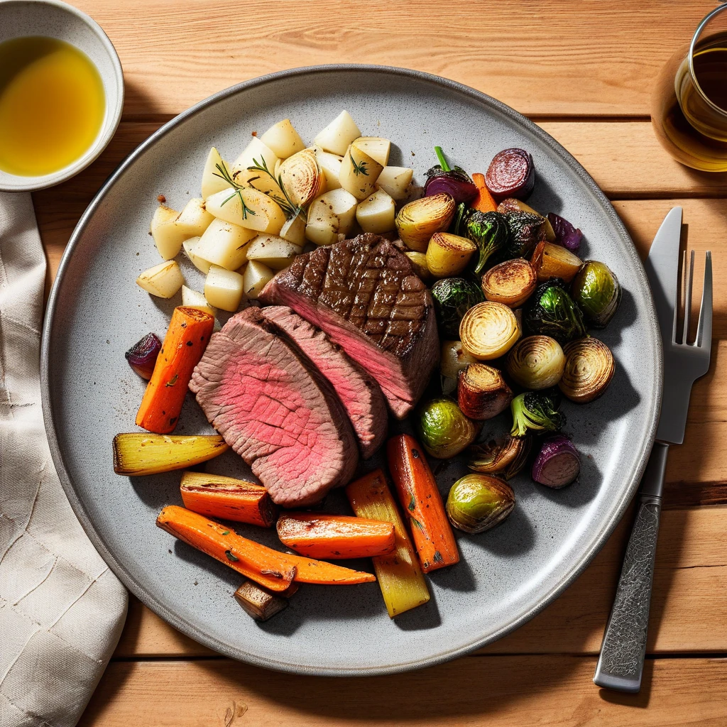 Pan-Seared Lean Beef with Roasted Root Vegetables