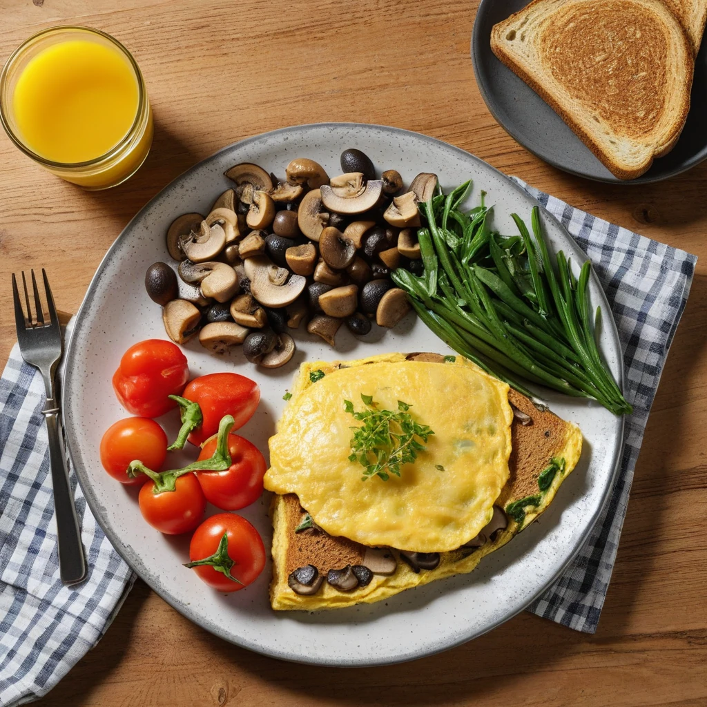 Veggie and Mushroom Omelet with Whole Wheat Toast