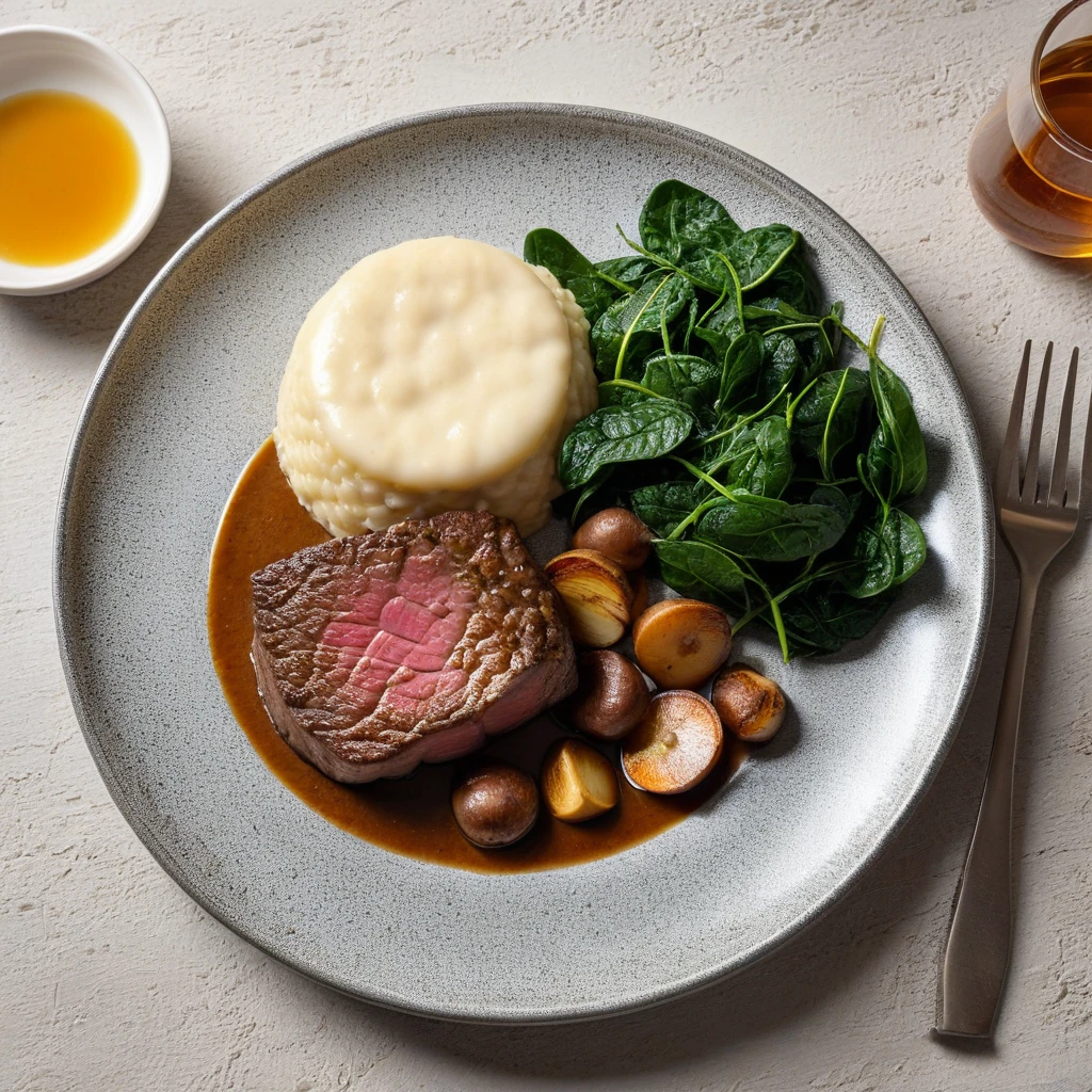 Rinderfilet mit Kartoffelpüree und Pilzgemüse