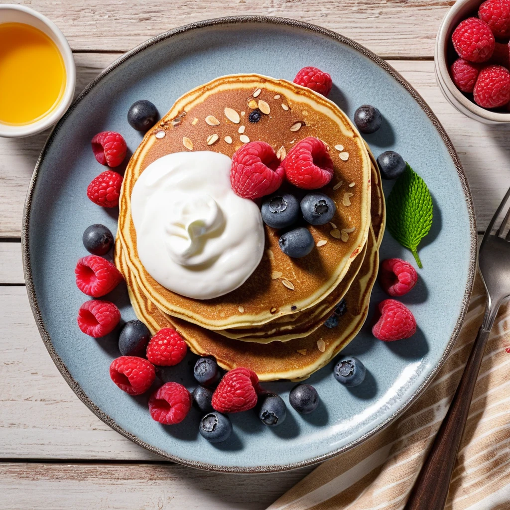 Protein Pancakes with Berries and Greek Yogurt