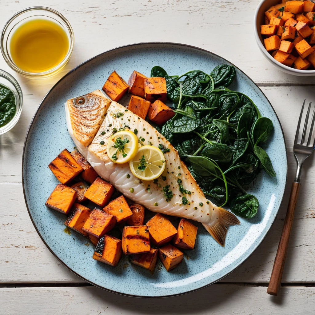 Mediterranean Grilled Cod with Roasted Sweet Potato